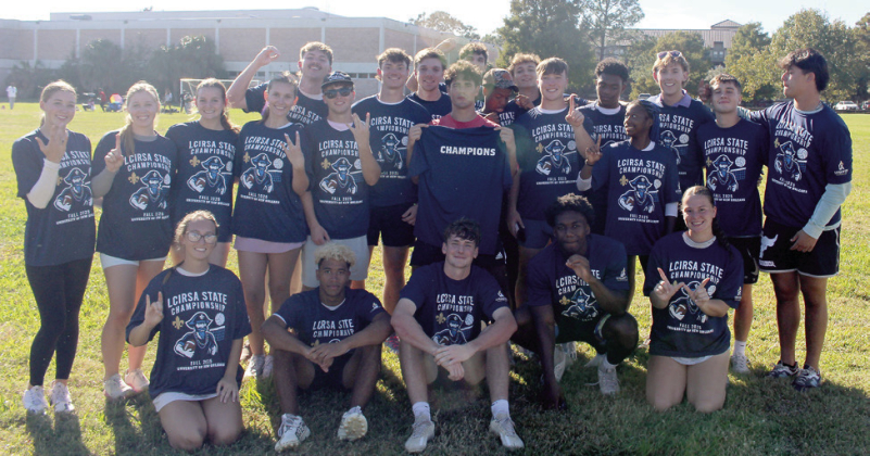 Members of Northwestern State University’s 2025 state championship CoRec flag football team were Kaley Koss, Sean Mitcham, Brock Sylvia, Austin Burr, Malik Marzett, Sebastian Molette, Logan Carter, Deacon Lafollette, Kaden Morrison, Jenna Marler, Shelby Deason, Kaiya Causey, Molly Wiley, Macy Wiley, Jordan Porterfield and Precious Green.