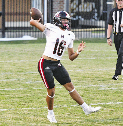 Many Tiger quarterback Kellen Cox throws a pass during the game against the Leesville Wampus Cats on September 19 (Photo courtesy Tina McCormic)