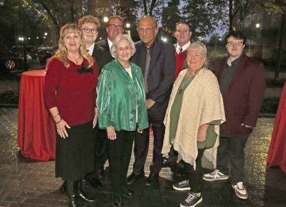 Members of the Salter family were honored Dec. 5 during the announcement of the Joe and Bettye Salter Scholarship funded by a donation to the NSU Foundation from Robert “Skeeter” Salim. Pictured from left are Tammy Salter, Riley Salter, Brantley Salter, Bettye Salter, Salim, Billy Gibbs, Mandy Gibbs and Tyler Gibbs.