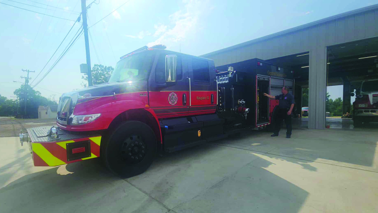 Fire Chief Scott Gowen stands by Central Sabine Fire District’s brand new, state of the art fire truck, which was recently put into service (Photo by Daniel Jones/INDEX)