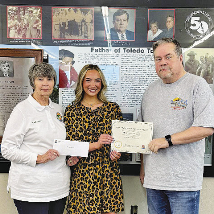 TBLA awards the Glynn Carver Memorial Scholarship for $6,000 to Abby Layne Shanley of Negreet High School. Pictured from the left are TBLA President Gaynell Goodeaux, Abby and Curt Carver.