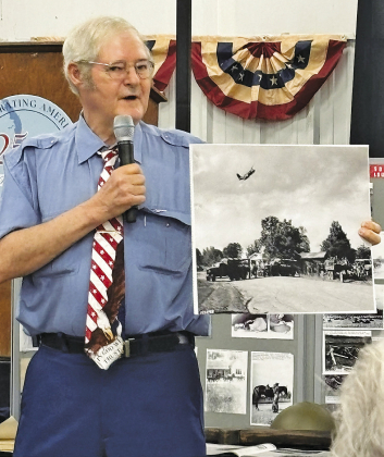 Historian Rickey Robertson speaks on the Louisiana Maneuvers of the early 1940s at the Sabine Parish America 250 event held in Zwolle on March 7.
