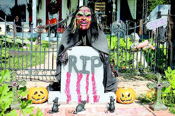 This creepy fellow greets you upon entering the Halloween display created by the Troutman family, whose house is located on San Antonio Avenue heading east out of Many.
