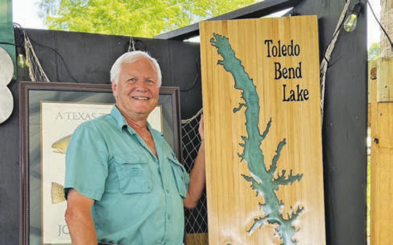 Gary Henson built and donated this custom crafted cypress map of Toledo Bend for the TBLA Bass Unlimited Auction.