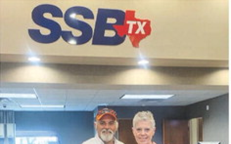 Shelby Savings Bank of Hemphill is a co-sponsor of the fishing/golf towels for the Bass Unlimited Banquet. Pictured showing the towel are BU Chairman Tommy Phillips and Branch Manager Dee Schrieber.