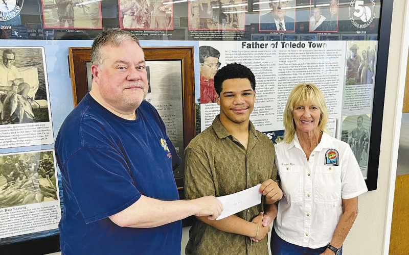 Caleb Corley of Negreet High School is awarded a $3,500 scholarship from The Toledo Bend Lake Association.