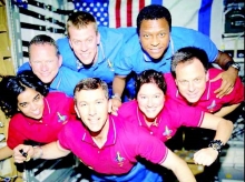 This image of the STS-107 shuttle Columbia crew in orbit was recovered from wreckage inside an undeveloped film canister. From left bottom row, Kalpana Chawla, Rick Husband, Laurel Clark and Ilan Ramon. From left top row, David Brown, William McCool and Michael Anderson.