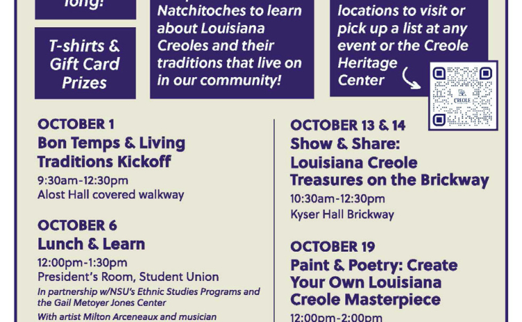 Bon Temps & Living Traditions – A month-long celebration of Louisiana Creoles at Northwestern State