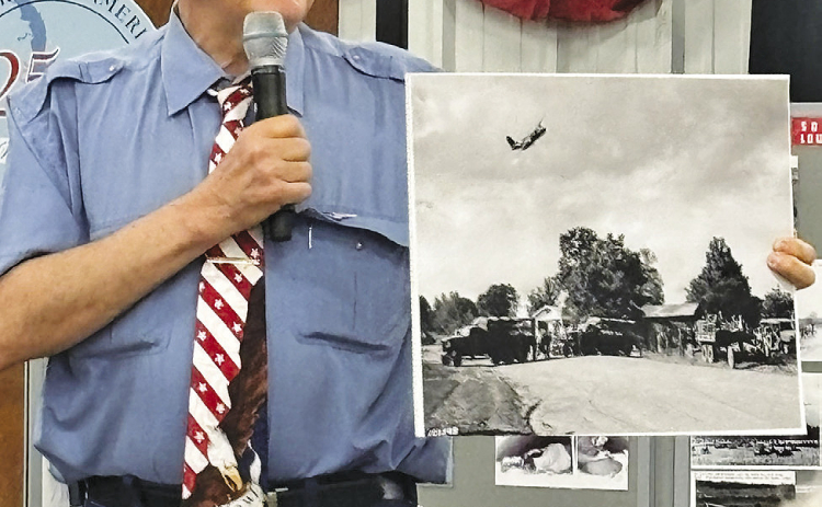 Historian Rickey Robertson speaks on the Louisiana Maneuvers of the early 1940s at the Sabine Parish America 250 event held in Zwolle on March 7.
